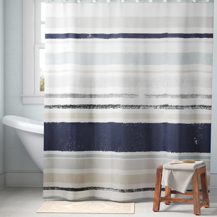 White and deals navy shower curtain